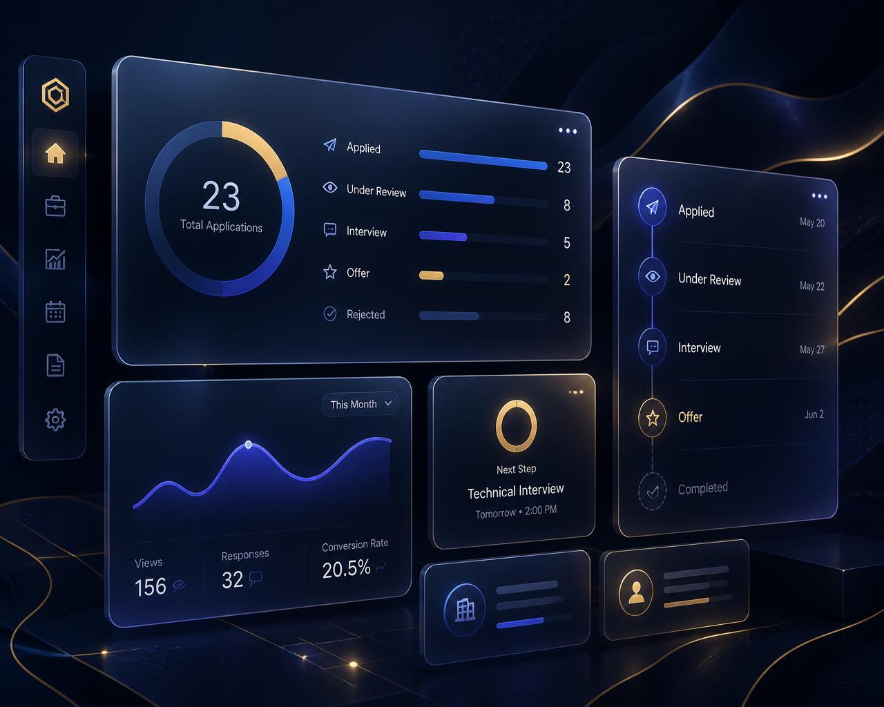 Abstract preview of the Frest Job Solutions application tracker dashboard